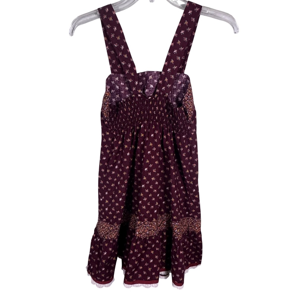 Vtg Sears Roebuck Prairie Dress Girls 12.5 Burgundy Floral Corset Lace Boho Folk - Picture 6 of 10